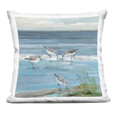 Imagem de Stupell Industries Travesseiro com estampa interna relaxada Sandpipers on Shore, 45 x 18 x 45, azul