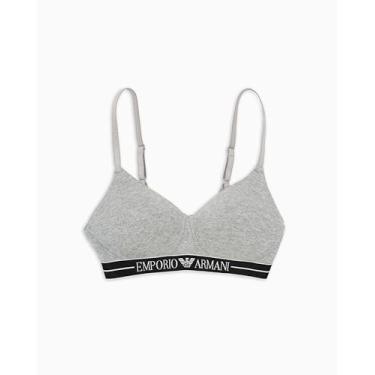 Imagem de Emporio Armani Sutiã feminino de algodão acolchoado com contorno macio para uso diário, Cinza-claro Melange, G