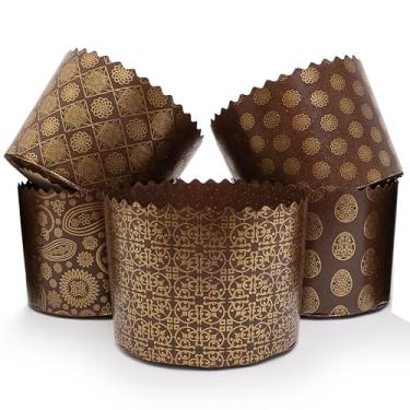 Imagem de 12 oz Round Panettone Paper Mold | 12 Pack | Non Stick Traditional Easter Bread Baking Forms - Golden-Bird Brown Design W 4.33 x H 3.35-In by SHSH trade group