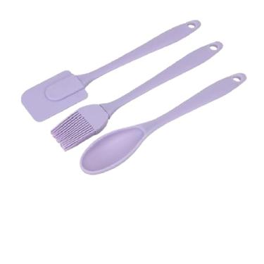 Imagem de Kit Confeiteiro Culinária 3 Peças Pincel + Espátula Em Silicone e Colher (Lilas)