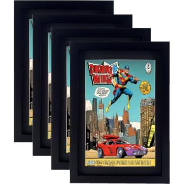 Imagem de ReqiHome Pacote com 4 molduras de quadrinhos, tapetes duplos pretos e brancos, proteção UV, adequado para quadrinhos de tamanho atual e padrão de até 16 x 26 cm, serve para bolsas e mangas de