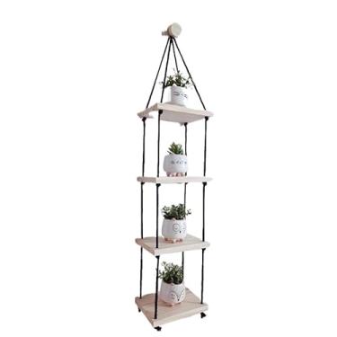 Imagem de Prateleira Suspensa 4 andares 20x15 Madeira Nicho Suculentas (Cordão Preto)