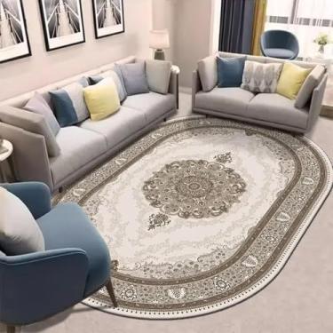 Imagem de Tapete oval para sala de estar, sofá, decoração retrô, mesas de centro, tapetes laváveis (3,2 x 6,5 pés (100 x 200 cm)/flanela-3)