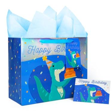 Imagem de LaRibbons Saco grande de presente de aniversário de 33 cm com cartão e papel de seda - L6
