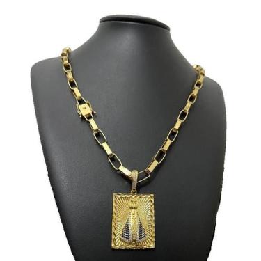 Imagem de Cordão Tijolinho 8Mm + Pingente Nossa Sra Banhada A Ouro 18K - Tojoia1