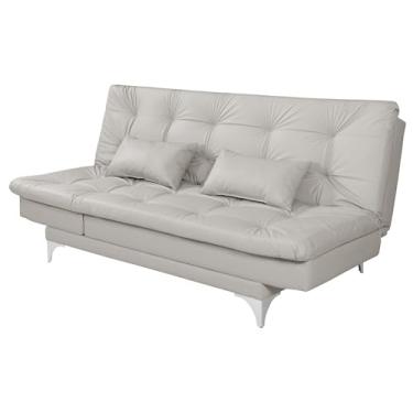 Imagem de Sofá Cama Versátil Reclinável 3 Lugares 5 Posições Corino Com Pés de Alumínio Casal Premium (GELO 308)