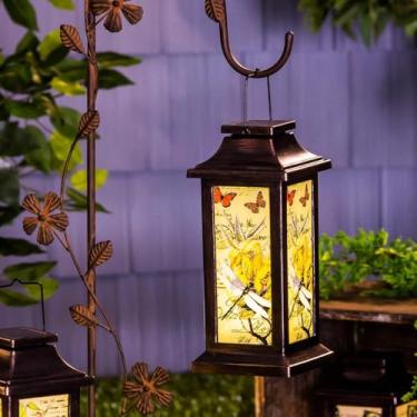 Imagem de Lanterna solar para pendurar em ambientes internos vintage para decoração de pátio de jardim, libélula