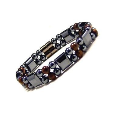 Imagem de Accents Kingdom Pulseira magnética de hematita com contas de olhos de tigre de fio duplo, One Size, Pedra, hematita
