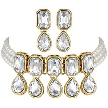 Imagem de I Jewels Gargantilha de pérolas feita à mão banhada a ouro 18 K com brincos para mulheres e meninas, Banhado a ouro, Não aplicável