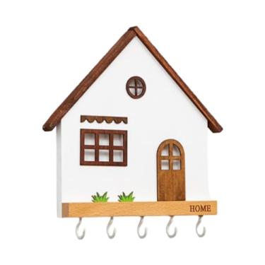 Imagem de XLWLLNJ Chappeleiro de madeira do suporte para chapéu 5 ganchos cabide de casaco de chave de madeira para casa de em casa interna, Branco