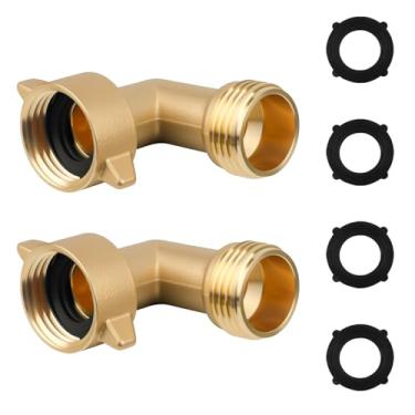 Imagem de Pacote com 2 conectores de cotovelo de mangueira de jardim, encaixes de tubulação de latão sólido de 90 graus, cotovelo de mangueira, adaptador de mangueira de jardim resistente de 1,9 cm com 4