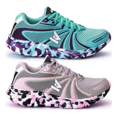 Imagem de Kit 2 Pares Tênis Feminino Academia Exercício Funcional Leve Macio - O