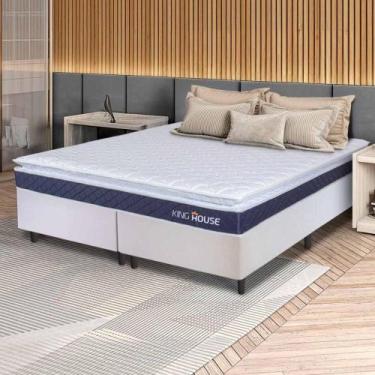 Imagem de Conjunto Box Branco Durban Azul Espuma D28 Queen 158x198x57 - King Hou