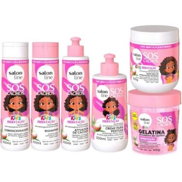 Imagem de Kit SOS Cachos Kids com Shampoo, Condicionador, Creme para Pentear e Ativador 300ml, Máscara 500g e Gelatina 400g Hidratação Salon Line