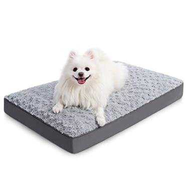 Imagem de Cama de gaiola de cachorro à prova d'água para cães de médio porte cama de veludo rosa macia e lavável com capa removível e fundo antiderrapante, 73 x 45 cm, cinza claro