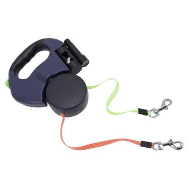 Imagem de Coleira Retrátil de Cachorro Duplo, Corda de Nylon Extensível Coleira Animais Estimação Segura Alça Ergonômica Resistente Ao Alongamento para Cães (Azul)