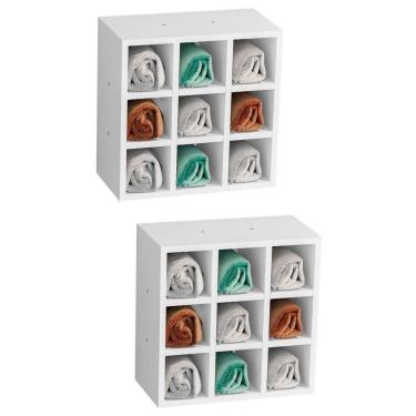 Imagem de Kit 2 Nichos De Parede Porta Toalha Para Salão 9 Divisões Branco - Ajl Móveis