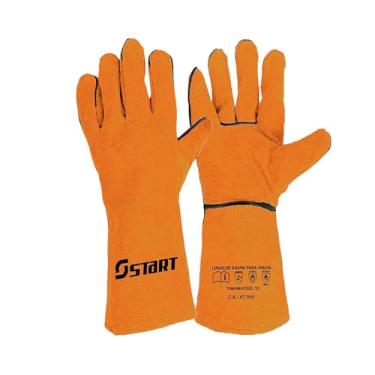 Imagem de Luva Segurança Proteção Couro Raspa Cano Curto Soldador Pedreiro Obra