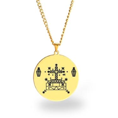 Imagem de Colar Vevê Vodu – Pingente com Símbolos dos Lwas em Aço Inoxidável (Prata, Ouro ou Preto) • Amuleto Espiritual Afro-Caribenho de Proteção, Magia e Fé (Baron Samedi, Dourado)