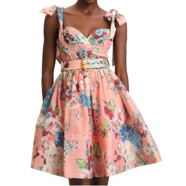 Imagem de Vestido Tsukko rosa com alça espaguete, espartilho com estampa floral,