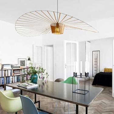 Imagem de Lâmpada Suspensa Suspensa Retro Modern Led Vertigo Luster Pendurado Retro Fibra De Vidro/Poliuretano Pendurado Chapéu Abajur Luminária Comendo Lâmpadas De Sala De Estar Bar C, Copper, 140CM