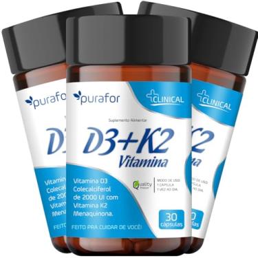 Imagem de Kit de Suplemento Alimentar com 3x Vitamina D3 + K2 - Colecalciferol + Menaquinona