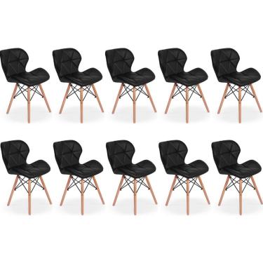Imagem de Kit 10 Cadeiras De Jantar Charles Eames Slim Wood Estofada - Preto