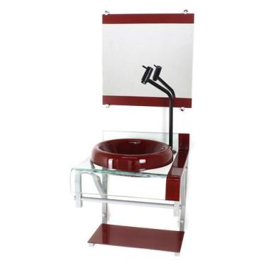 Imagem de Gabinete de vidro 40cm para banheiro curvado duplo pc cuba chapéu verm