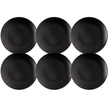 Imagem de Conjunto 6 Pratos Rasos para Sobremesa Plástico Preto 18cm Coza Mesa Posta
