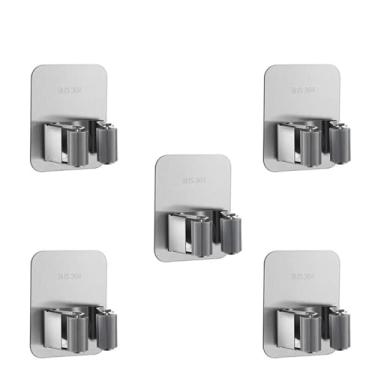 Imagem de Suporte de esfregão de aço inoxidável 304, gancho organizador de parede para esfregão, escova, vassoura, cabide para esfregão, cozinha, banheiro, armazenamento, gancho forte, prata, 5 peças, 01