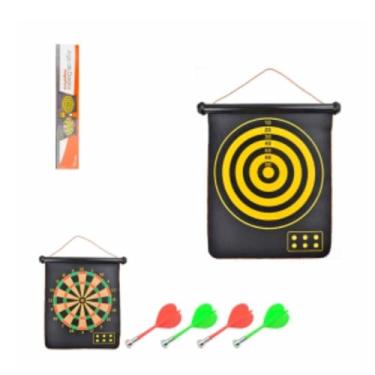 Imagem de Jogo de Dardo Magnético Dupla Face, 40 x 31 cm, 4 Dardos Coloridos, Alvo Enrolável com Alça