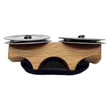 Imagem de menolana Pandeiro de dedo, chocalho de dedo, pandeiro de mão, sino, instrumento de percussão manual para concertos, bandas ao vivo, prática, Cor de Madeira