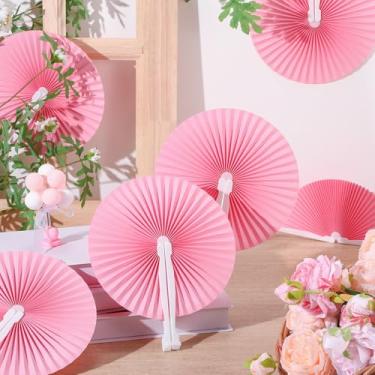 Imagem de Briwooody 24 peças de leques de papel dobráveis portáteis redondos decorativos para casamento leques dobráveis chineses japoneses faça-você-mesmo artesanato em massa para piquenique de verão nupcial