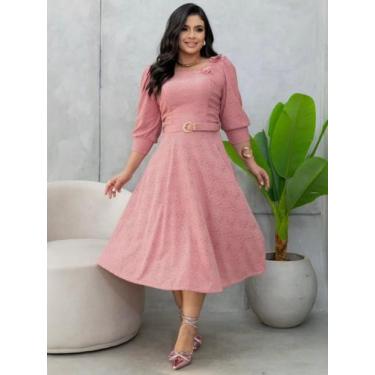 Imagem de Vestido Rodado Moda Evangélica Manga 3/4 com Cinto para Festa de Casam