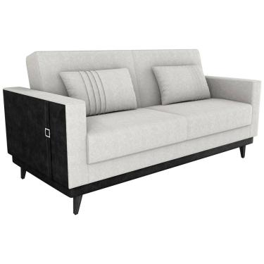 Imagem de Sofa Cama 2 Lugares 203 cm Boucle Natural Corino Preto Milani Store