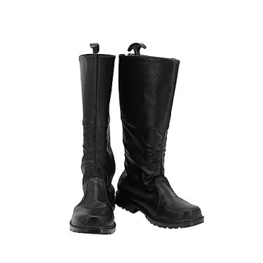 Imagem de Bota Geralt Bota branca lobo cosplay botas de couro preto liso sapato pirata fantasia de Halloween para homens adultos, Preto, 10