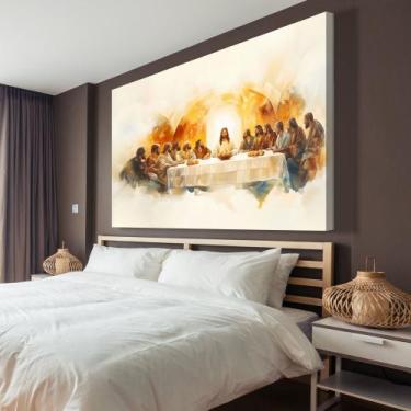 Imagem de Quadro decorativo santa ceia aquarela - MeMoldura, Chassi Borda Infini