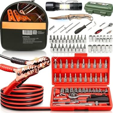 Imagem de ferramentas automotivas 46 peças cabo chupeta 3 metros canivete lanterna led chave catraca carro emergência reparo viagem