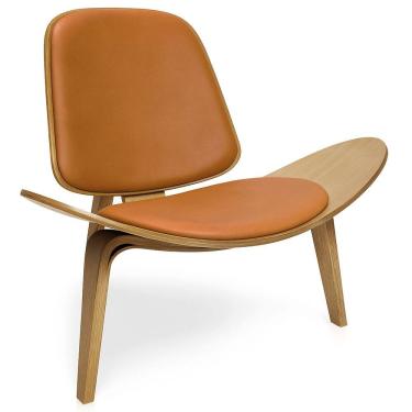 Imagem de Poltrona Decorativa Base de Madeira Shell Sintético PU Caramelo P01 - D`Rossi