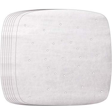 Imagem de Papel de pergaminho de fritadeira de ar de 21,6 cm, pacote com 150, forro de pergaminho perfurado quadrado de papel de bambu