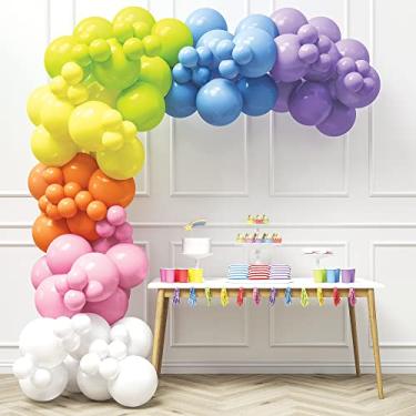Imagem de HOUSE OF PARTY Pastel Rainbow Balloons-140 Pcs, Pastel Color Balloons | Pastel Balloon Garland with Pink, Yellow, Orange, Green & White Balloons Perfect for valentines Decor & Graduation Party