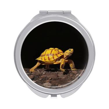 Imagem de LKHDS Espelho de maquiagem de viagem iluminado tartaruga chão chão compacto espelho dobrável pequeno espelho de viagem espelho de bolso ampliação 1x/2X espelho portátil de maquiagem para viagem para