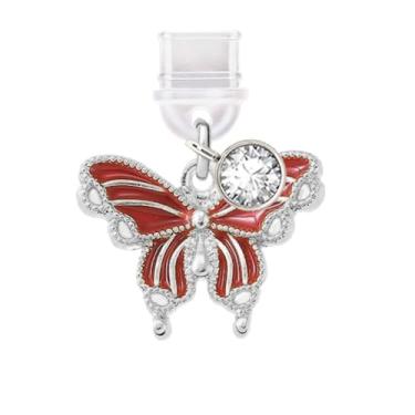 Imagem de ELISE & FONDA TP703 Tipo-C porta de carregamento plugue antipoeira pequena borboleta pingente de celular para iPhone 15/16/Samsung/OnePlus/Xiaomi/oppo telefones Android (vermelho)