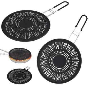 Imagem de Protetor de tela de silicone para respingos (pacote com 2) - Protetor de óleo multiuso GG de 29 cm com filtro de água embutido - Alça dobrável para armazenamento compacto e fácil - serve na maioria