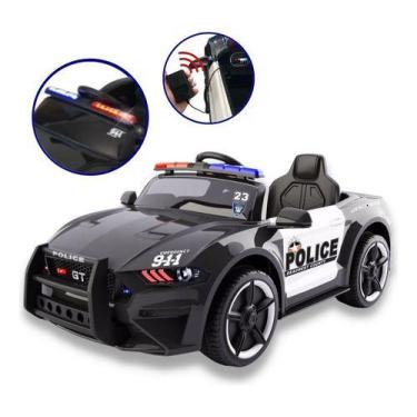 Imagem de Mini Carrinho Policial Elétrico Preto Com Sirene E Mega Fone 12v Carre