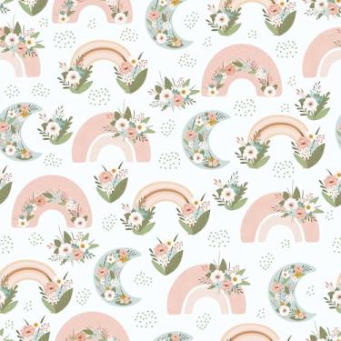 Imagem de FANCYEASY Papel de parede floral rosa branco descasque e cole 30,5 cm x 254 cm Papel de parede decorativo de flores de arco-íris autoadesivo para paredes Papel de parede de vinil removível para quarto