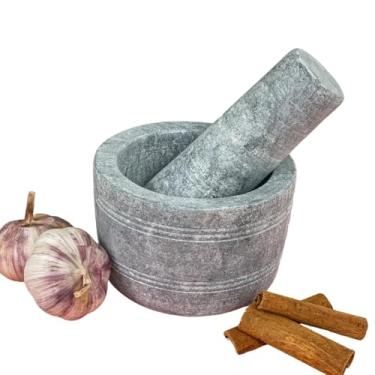 Imagem de Pilão Socador de Pedra Natural para Almofariz, Cinza, Design Ergonômico, para Temperos e Especiarias