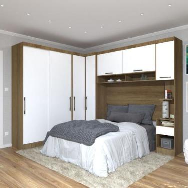 Imagem de Quarto Modulado Casal de Canto 6 Peças 7 Portas Paris Luciane, Avelã/B