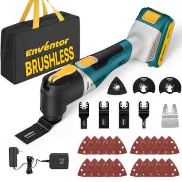 Imagem de Enventor Multiferramenta oscilante sem fio 20V, serra oscilante sem escova com 28 peças, carregador rápido, 6 velocidades variáveis, ângulo de oscilação de 4° para raspar, lixar, corte, azul