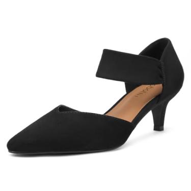 Imagem de DOBOLIN Salto gatinho feminino fechado bico fino sapato social casual salto baixo sapatos sem cadarço noiva casamento igreja, Preto, 36